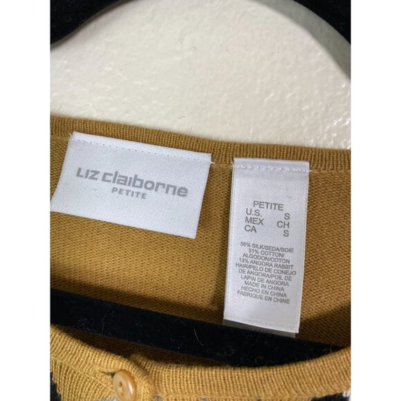 Liz Claiborne Argyle Cardigan Sweater Size Small Petite Cotton Silk Angora Blend - Picture 3 of 12